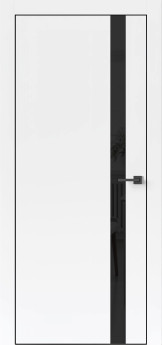 Дверь Прима Белый ПВХ чёрный лакобель. Чёрная ABS кромка.